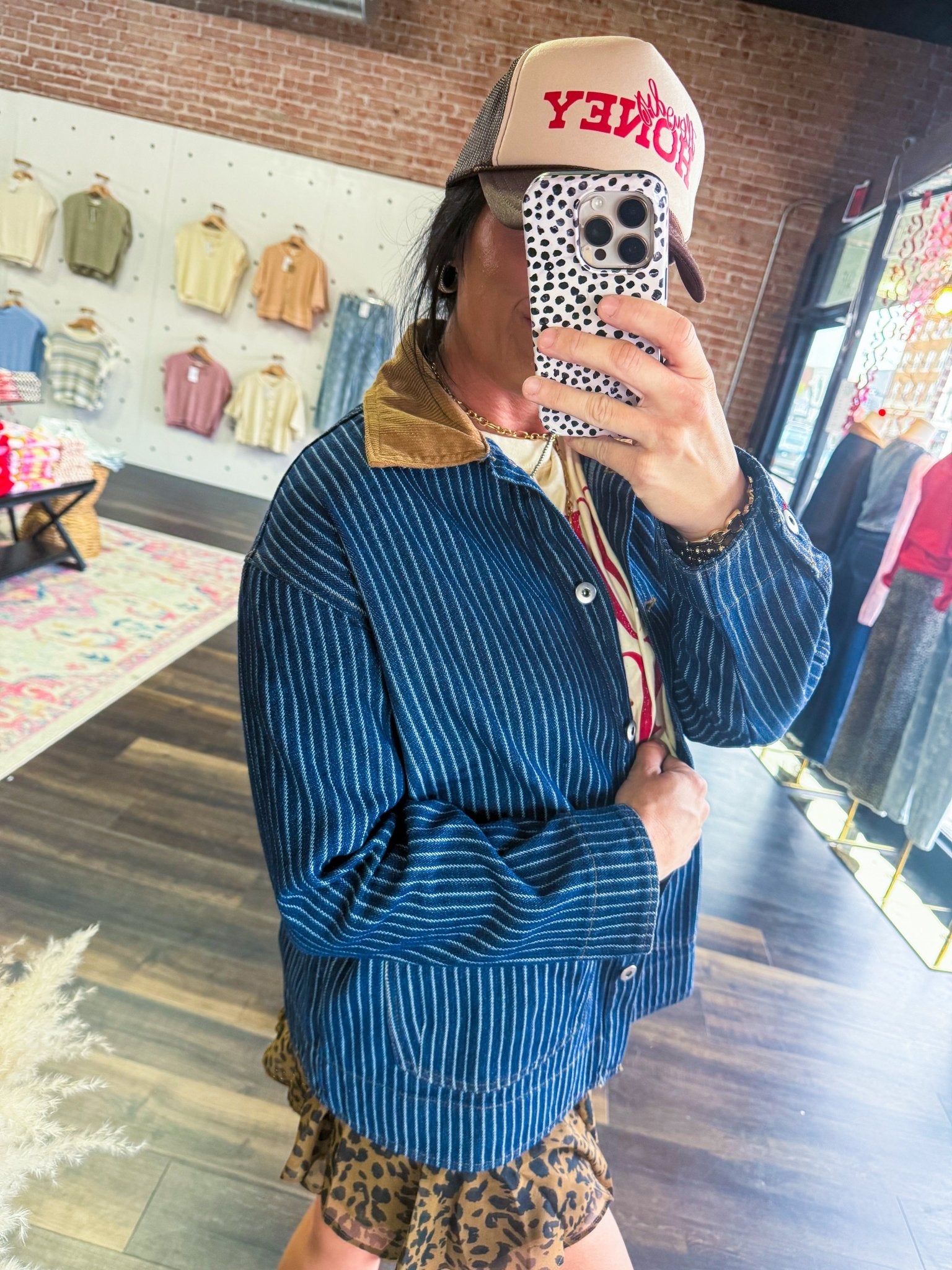 Western Stripe Corduroy Collar Denim Shacket - Southern Chic Tees & Boutique