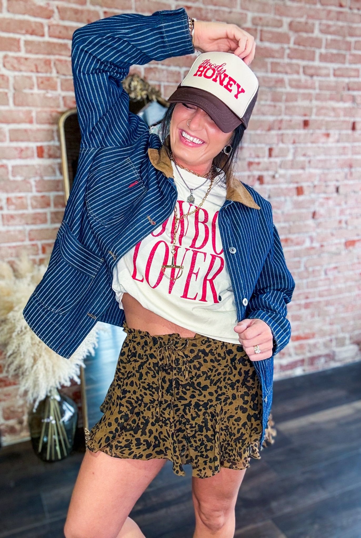 Western Stripe Corduroy Collar Denim Shacket - Southern Chic Tees & Boutique