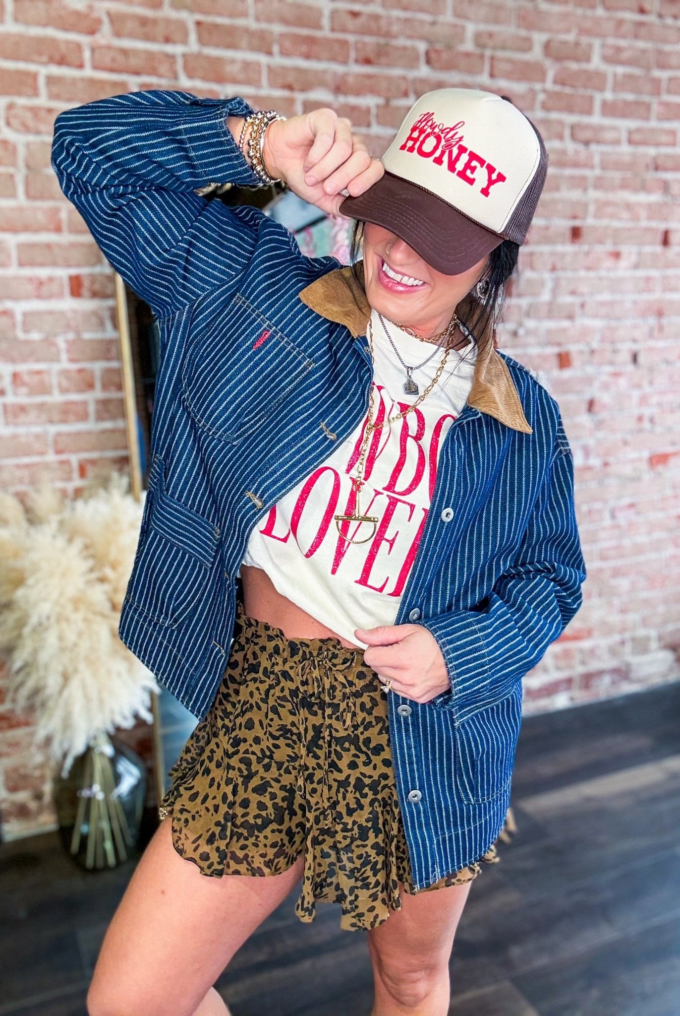 Western Stripe Corduroy Collar Denim Shacket - Southern Chic Tees & Boutique