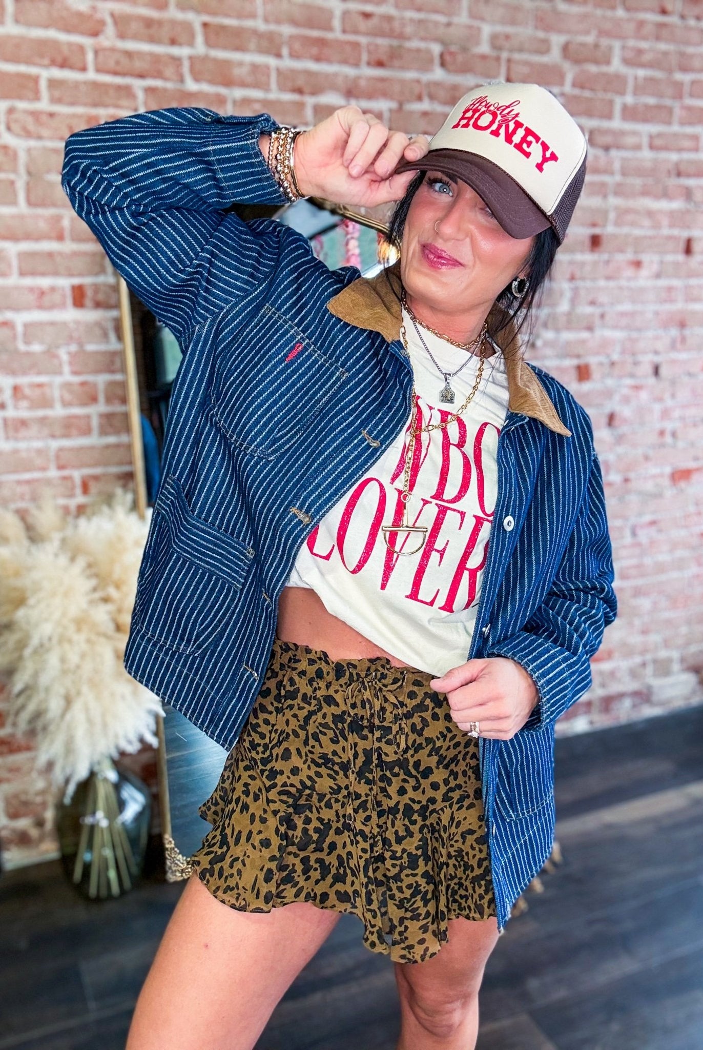 Western Stripe Corduroy Collar Denim Shacket - Southern Chic Tees & Boutique