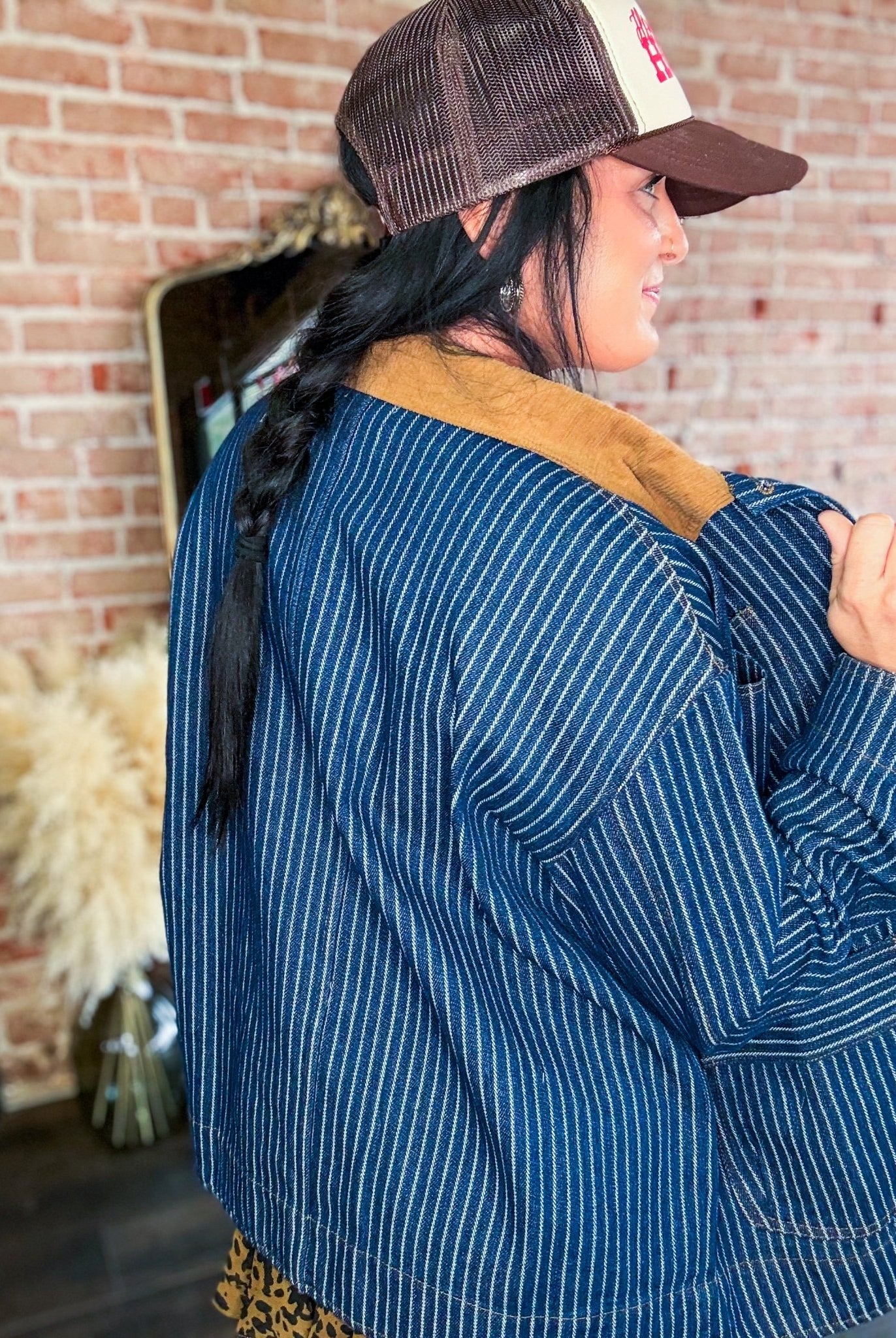 Western Stripe Corduroy Collar Denim Shacket - Southern Chic Tees & Boutique