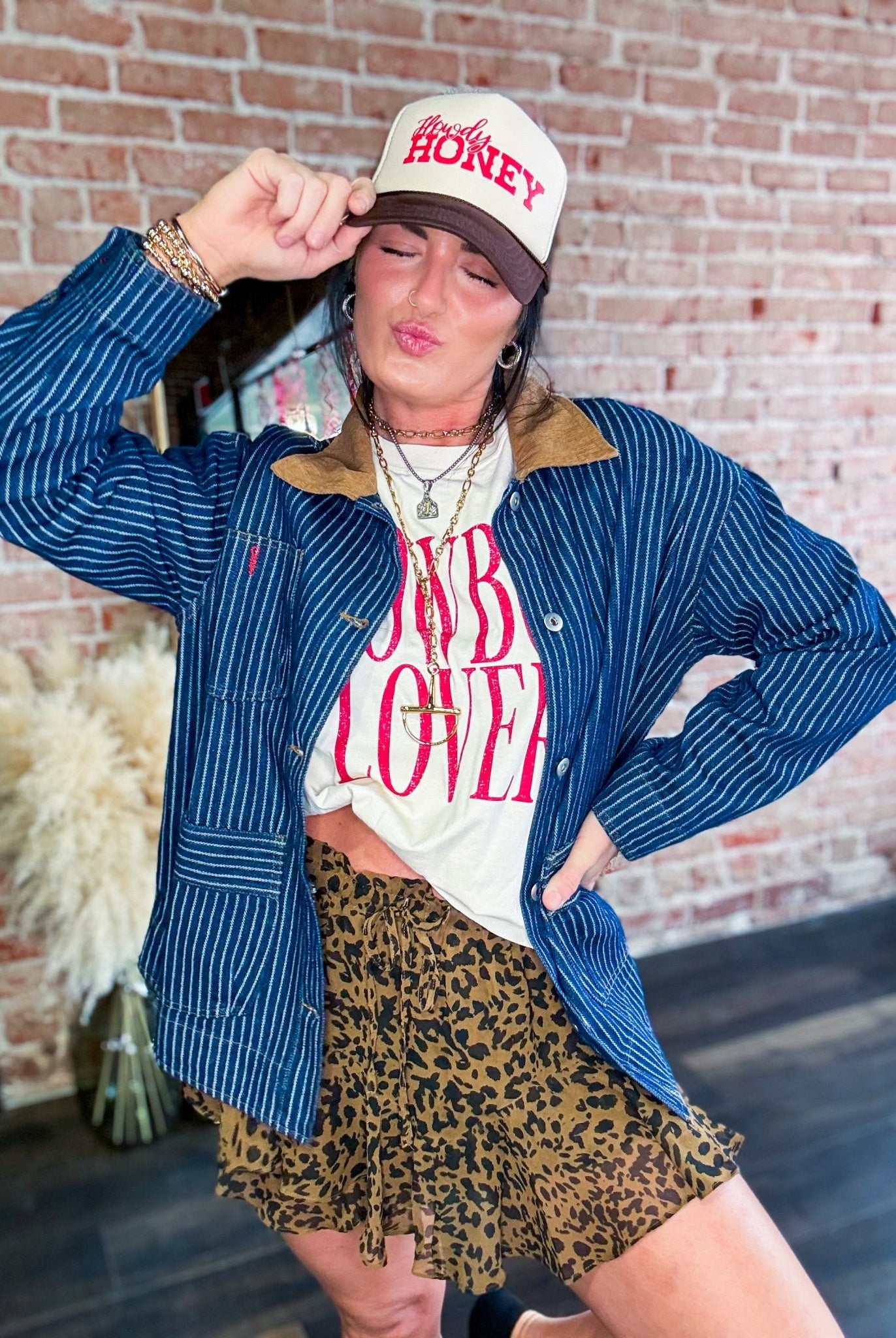 Western Stripe Corduroy Collar Denim Shacket - Southern Chic Tees & Boutique