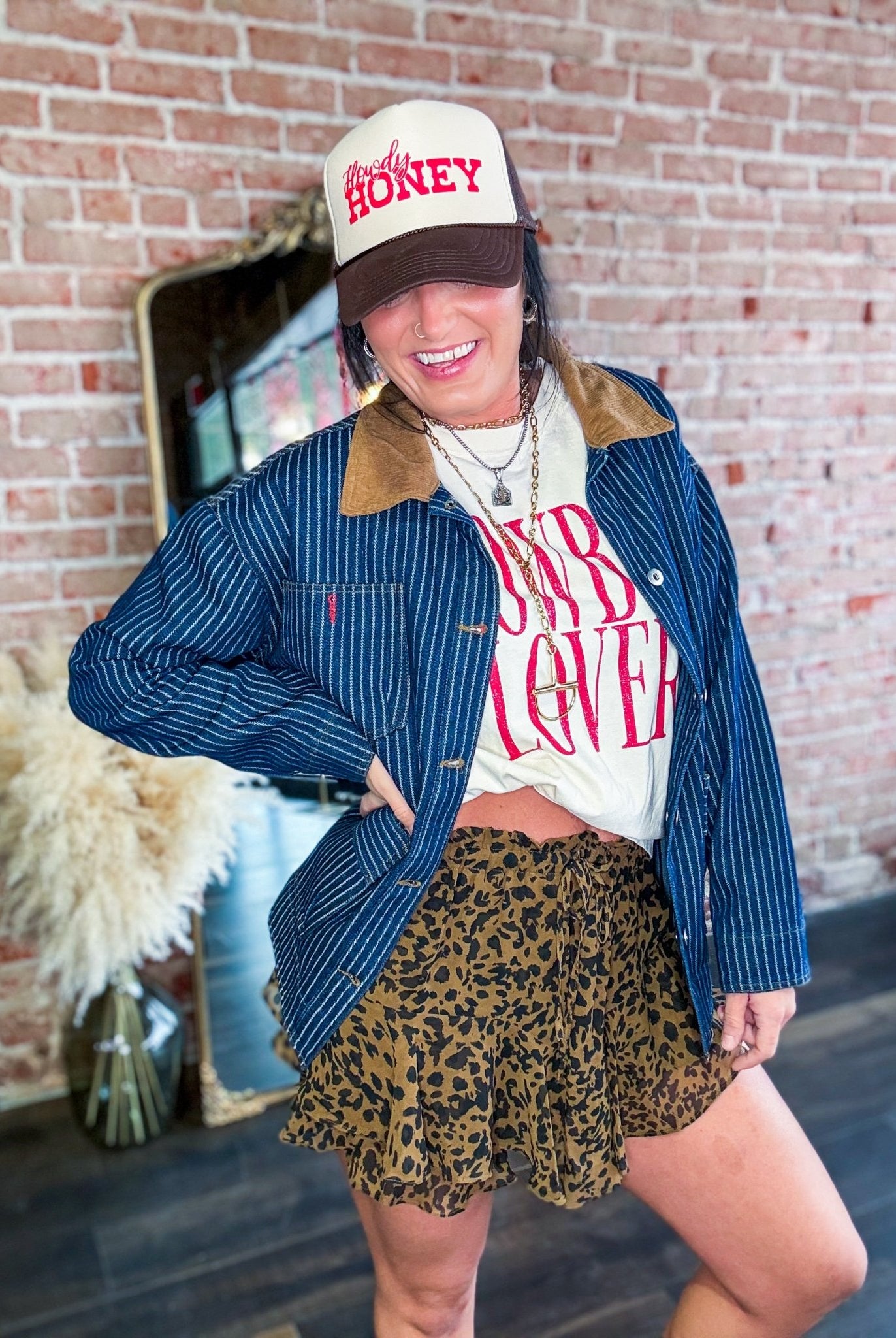 Western Stripe Corduroy Collar Denim Shacket - Southern Chic Tees & Boutique