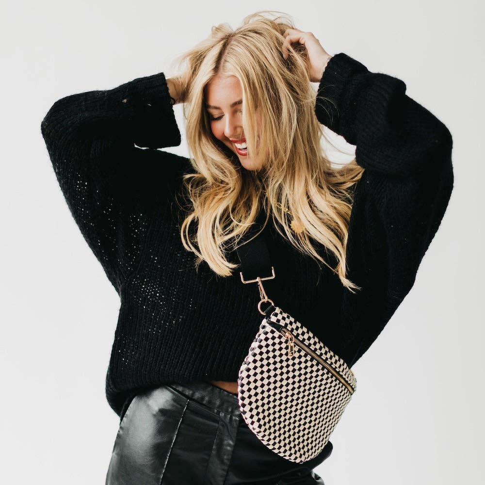 Westlyn Woven Bum Bag | Checkered Coffee - Southern Chic Tees & Boutique