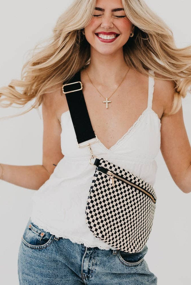 Westlyn Woven Bum Bag | Checkered Coffee - Southern Chic Tees & Boutique