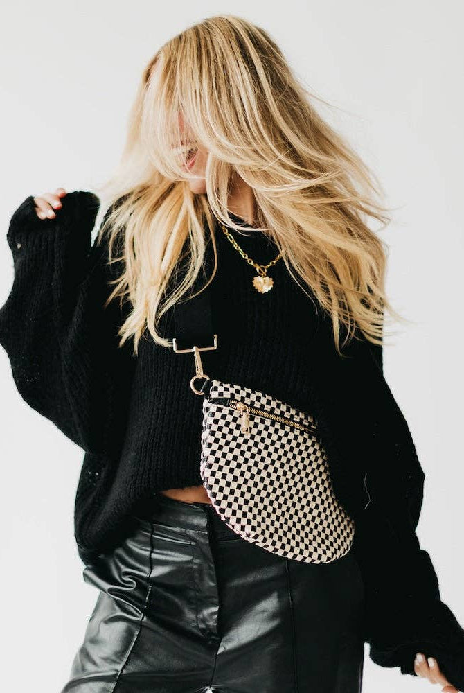 Westlyn Woven Bum Bag | Checkered Coffee - Southern Chic Tees & Boutique