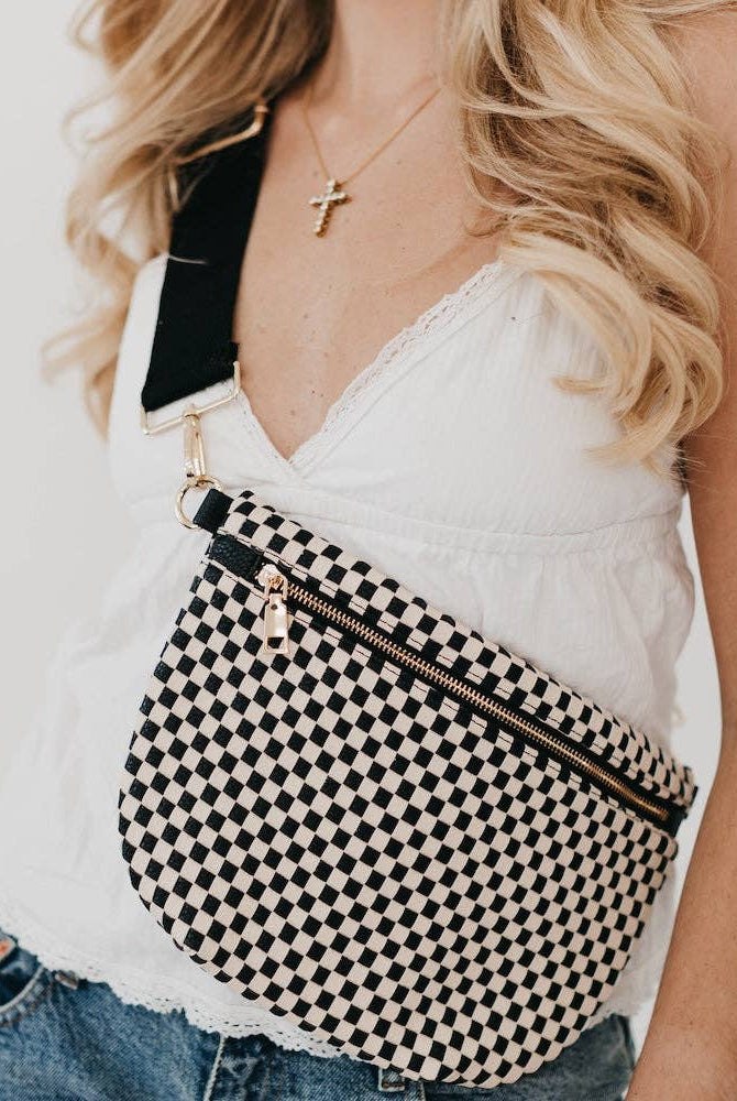 Westlyn Woven Bum Bag | Checkered Coffee - Southern Chic Tees & Boutique