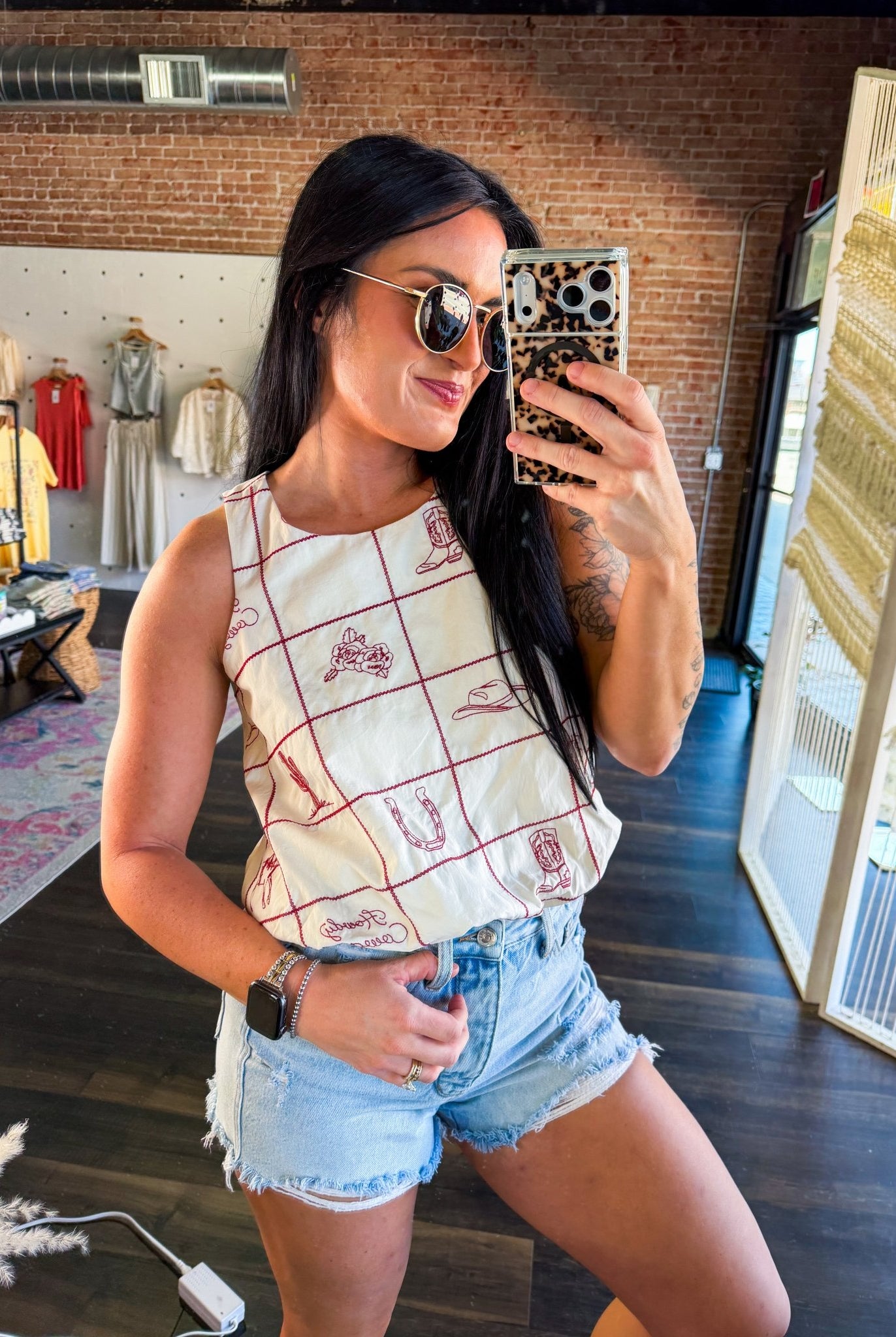 Wild West Embroidered Bubble Hem Tank - Southern Chic Tees & Boutique