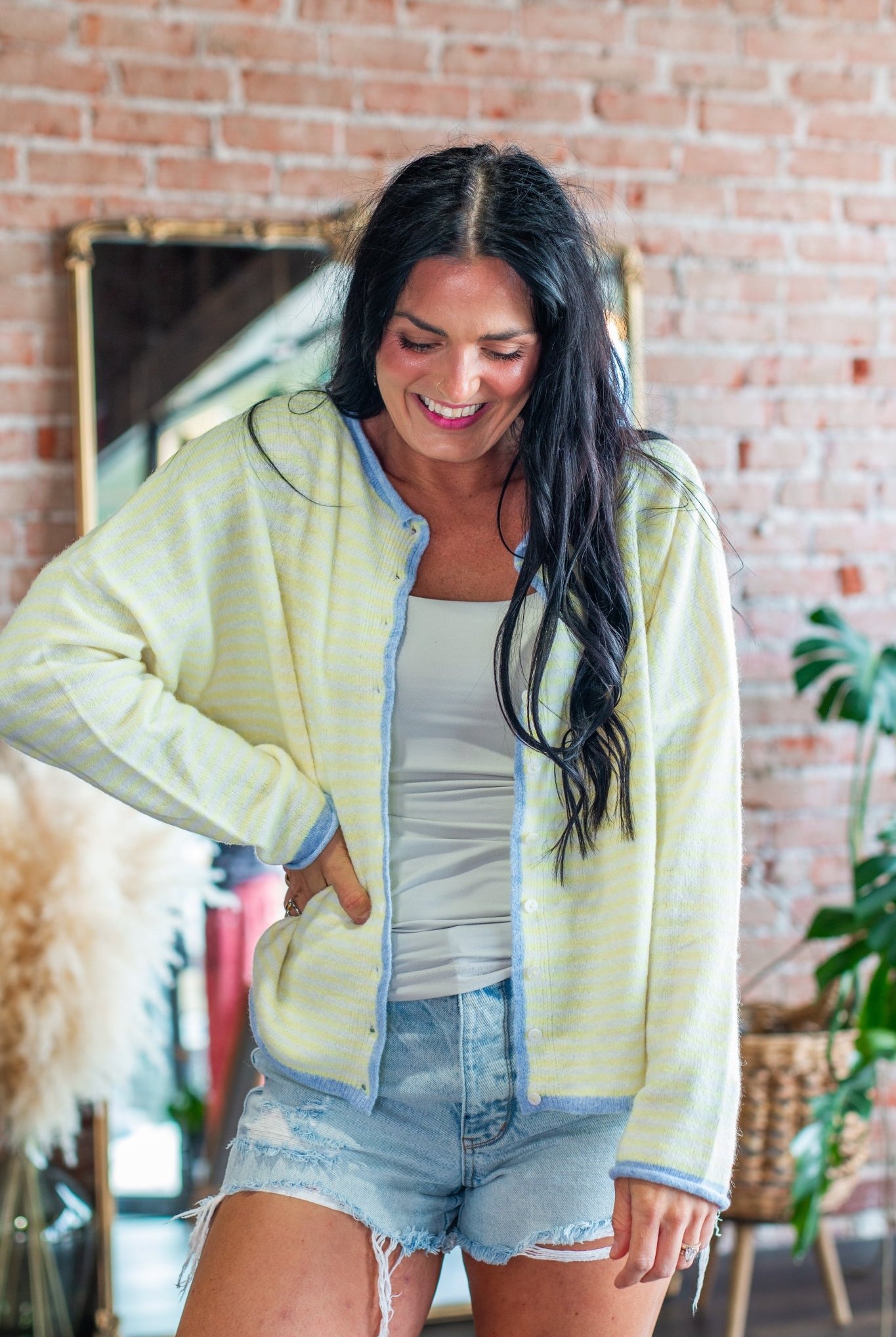 Yellow Stripe Button Down Cardigan - Southern Chic Tees & Boutique