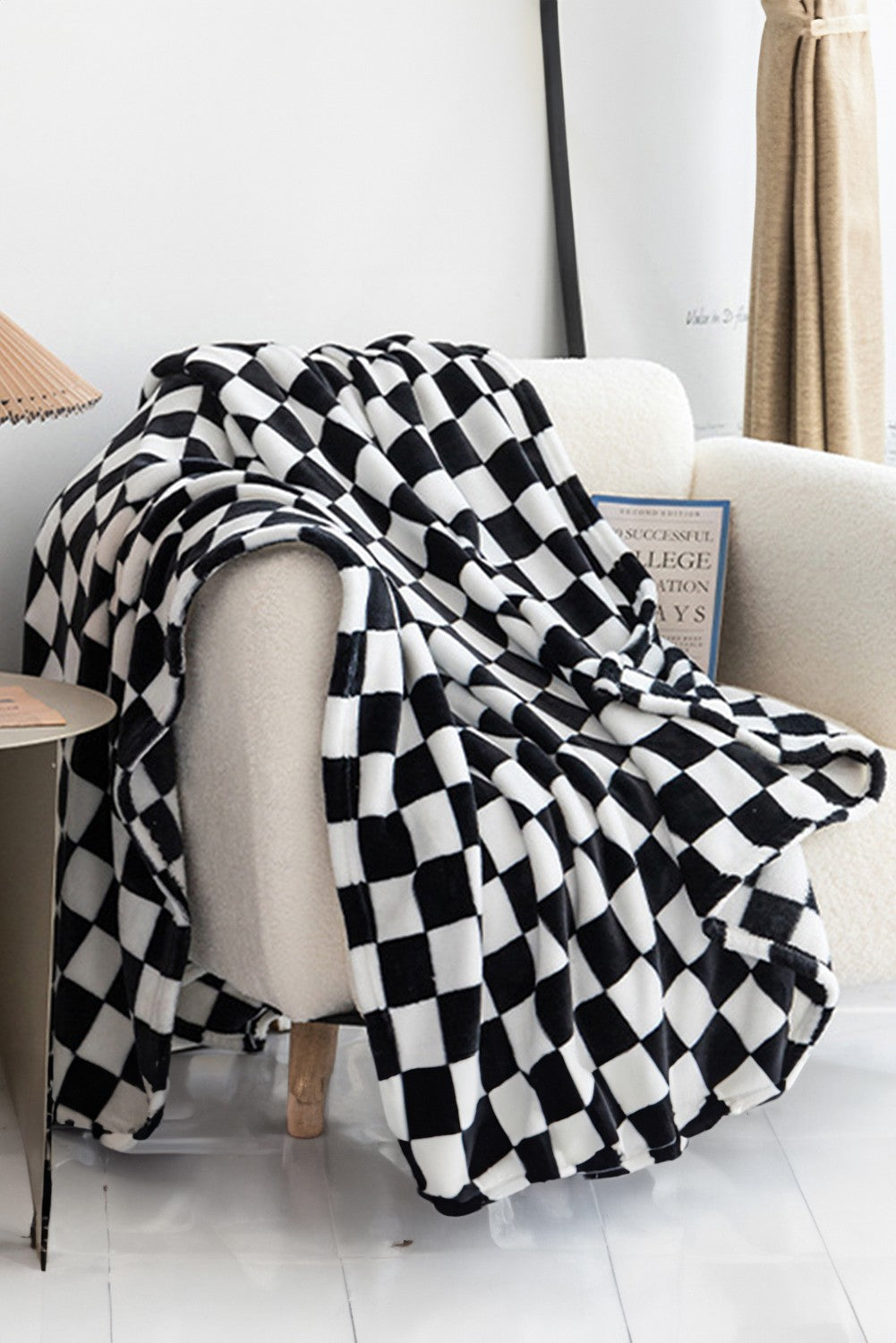 Black Checker Plush Throw Blanket