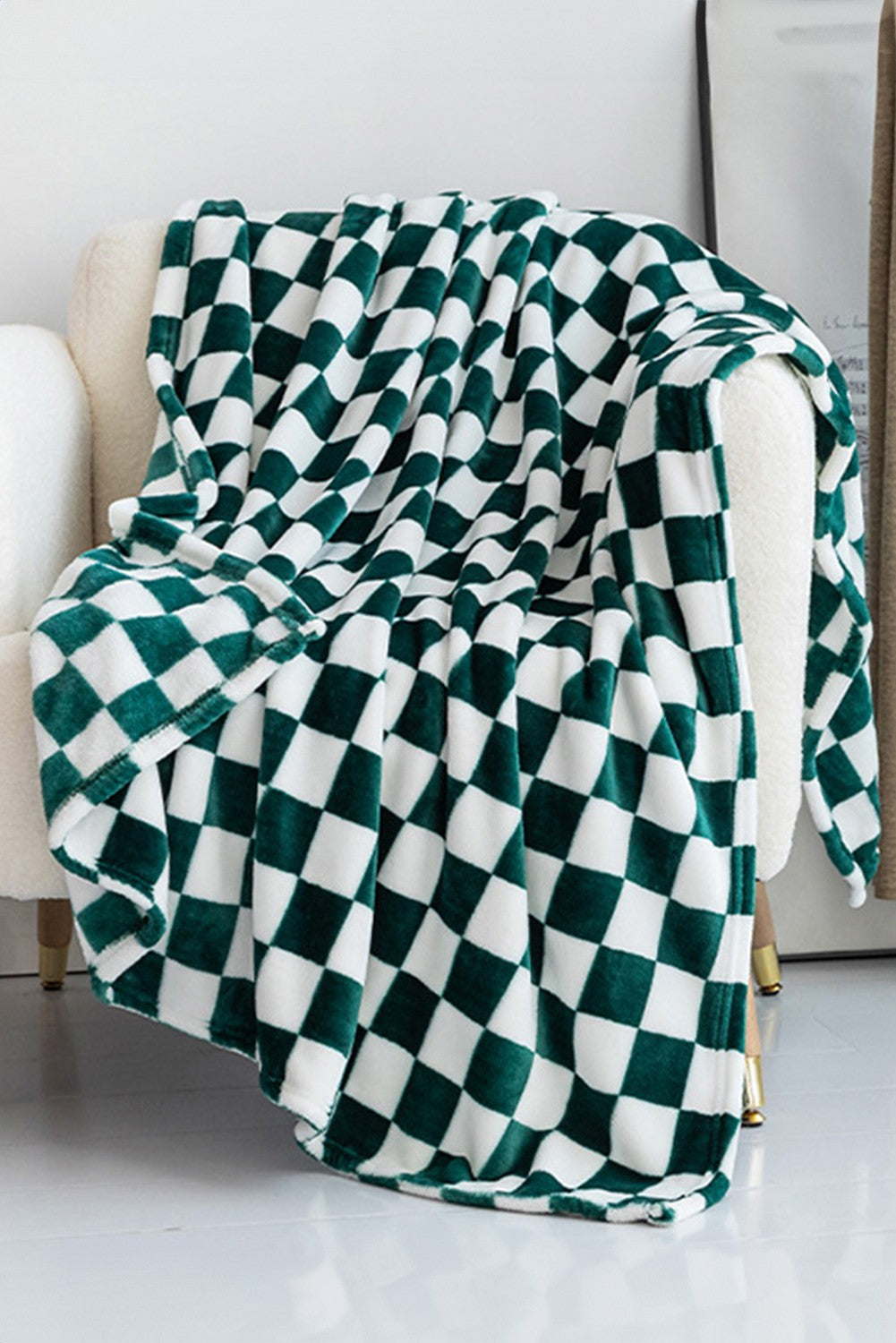 Green Checker Plush Throw Blanket