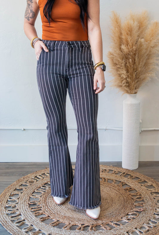 High Rise Stripe Kan Can Flares