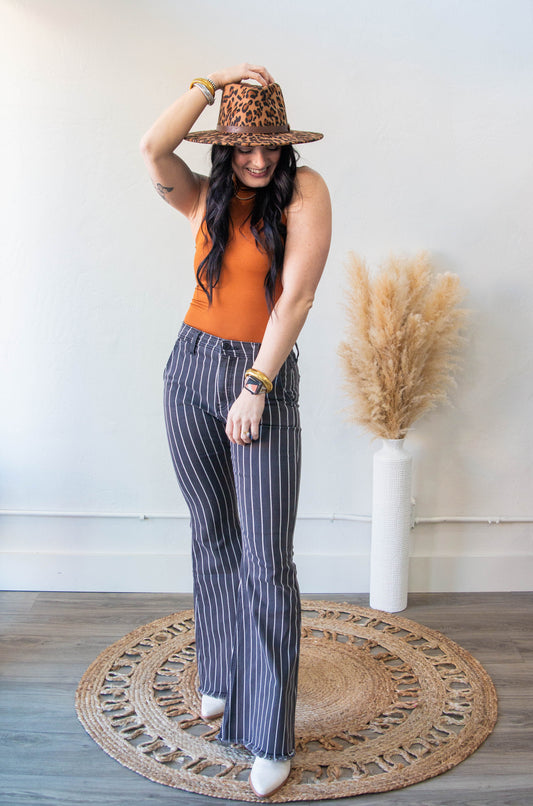 High Rise Stripe Kan Can Flares