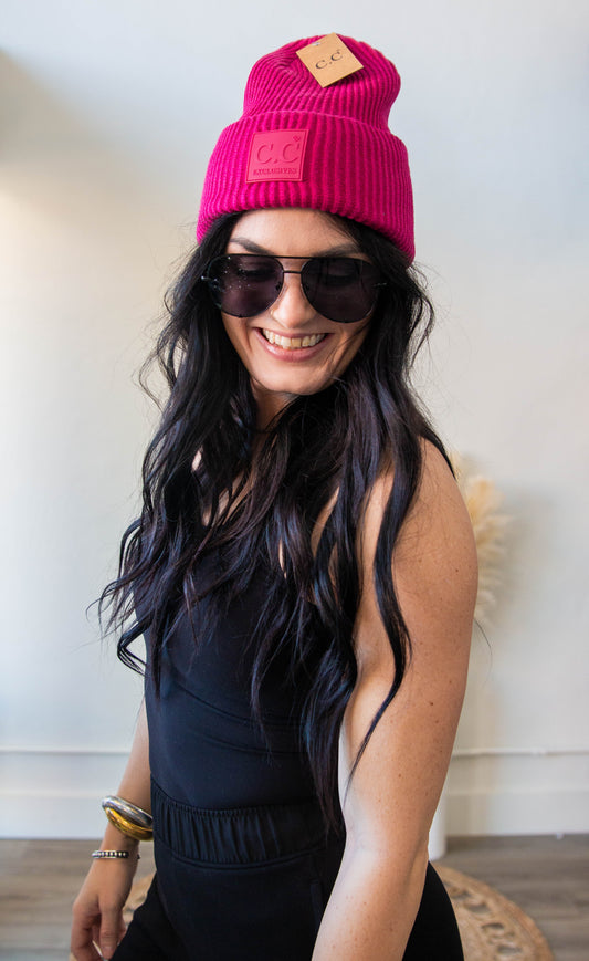 Ribbed CC Beanie-Hot Pink