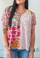 Mixed Prints Peasant Blouse
