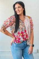 Mixed Prints Peasant Blouse