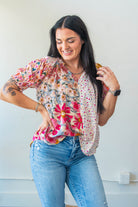 Mixed Prints Peasant Blouse