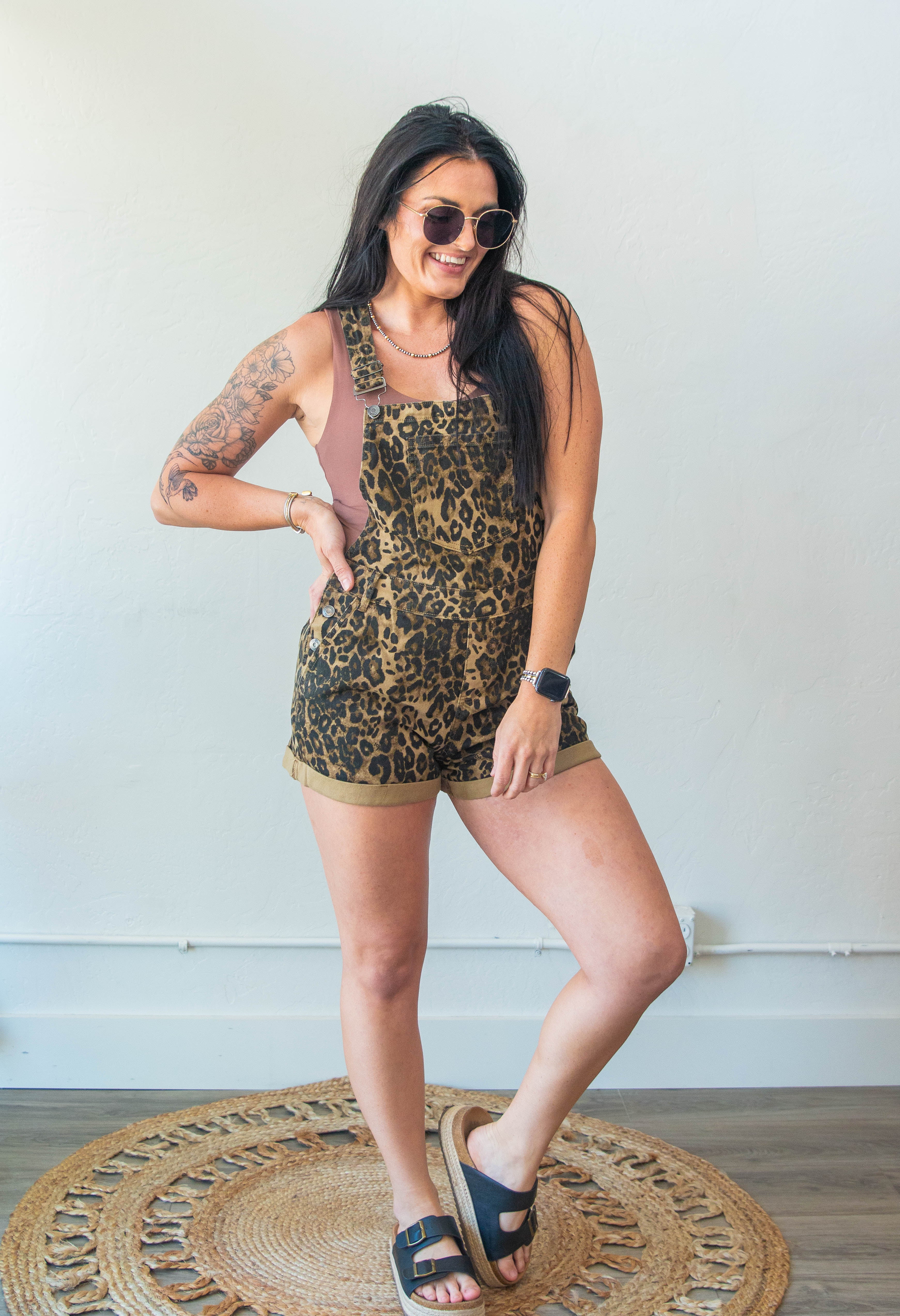 Leopard Denim Overalls