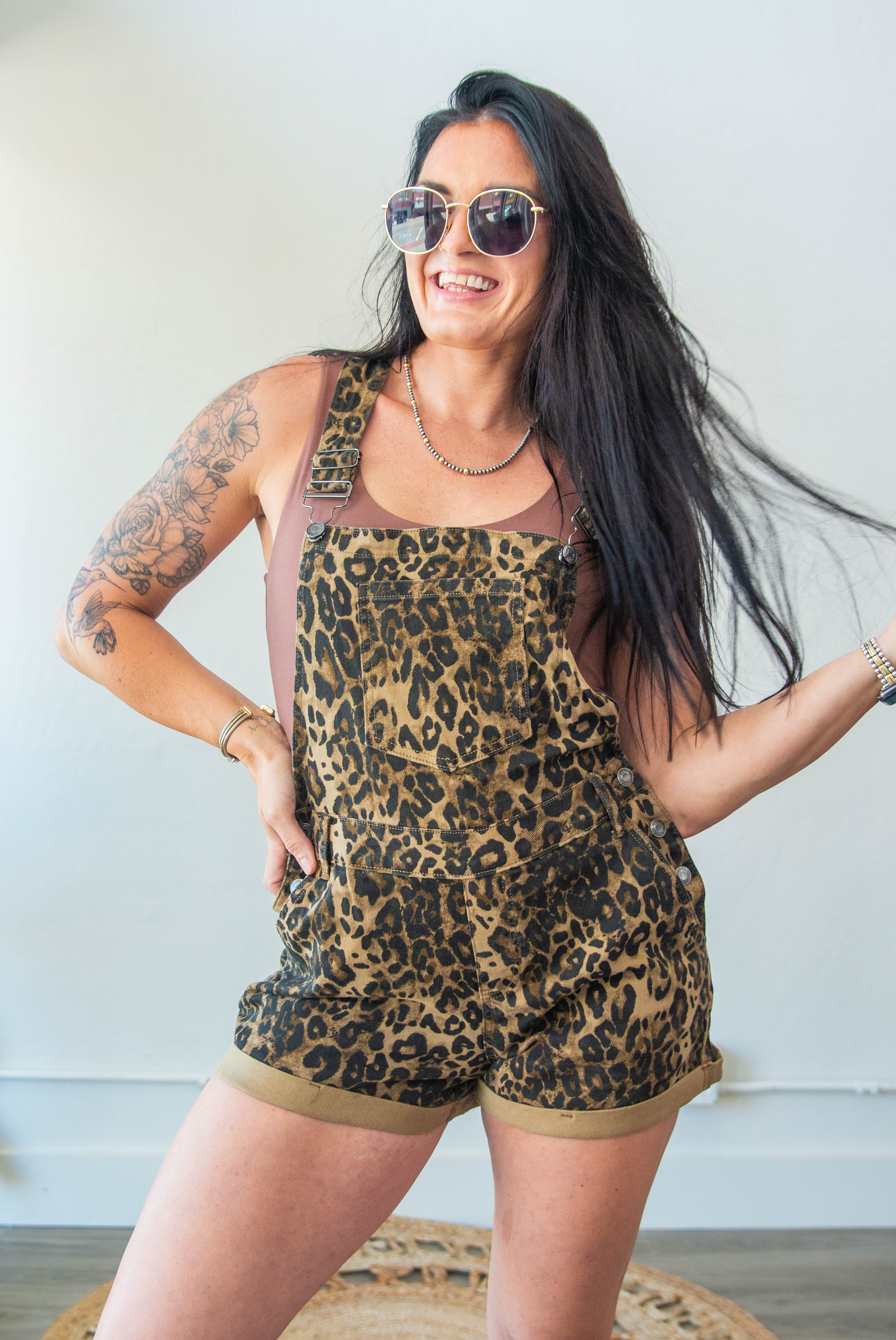 Leopard Denim Overalls
