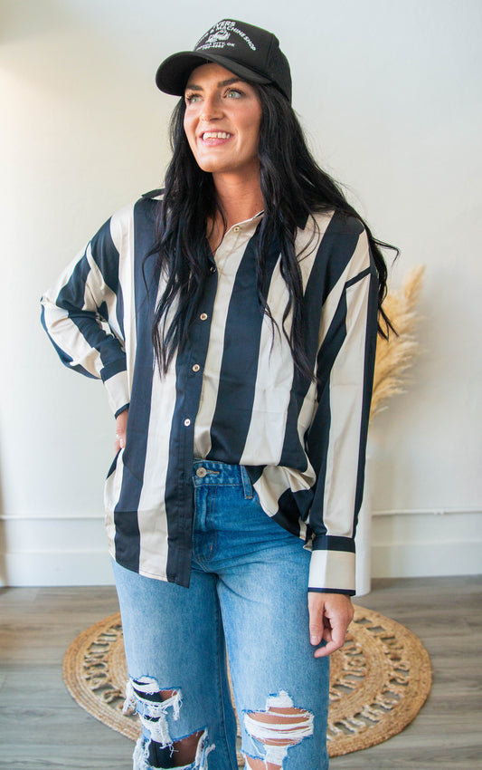 Wide Stripe Button Down Long Sleeve