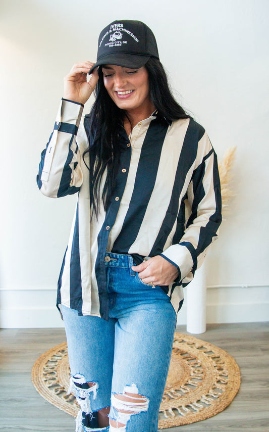 Wide Stripe Button Down Long Sleeve