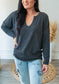 Ribbed Pocket Long Sleeve Charcoal