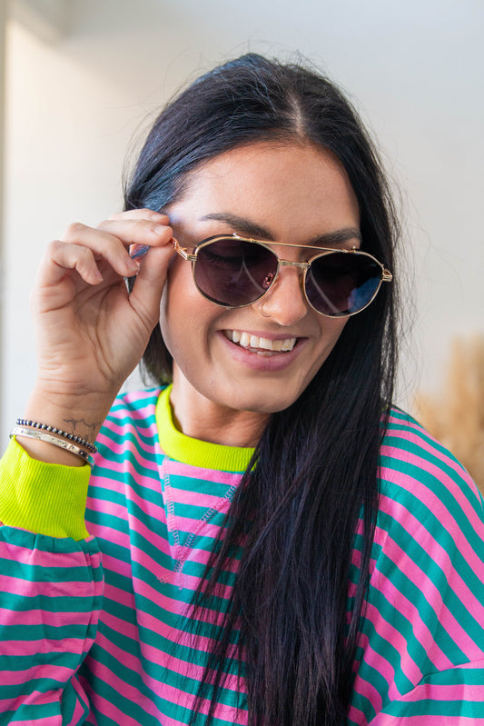 Gemma Retro Aviators-Gold/Black Lens