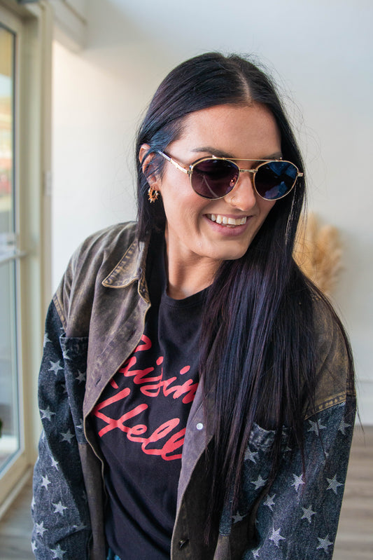 Gemma Retro Aviators-Gold/Black Lens