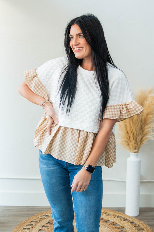 Mixed Texture Ruffle Knit Top