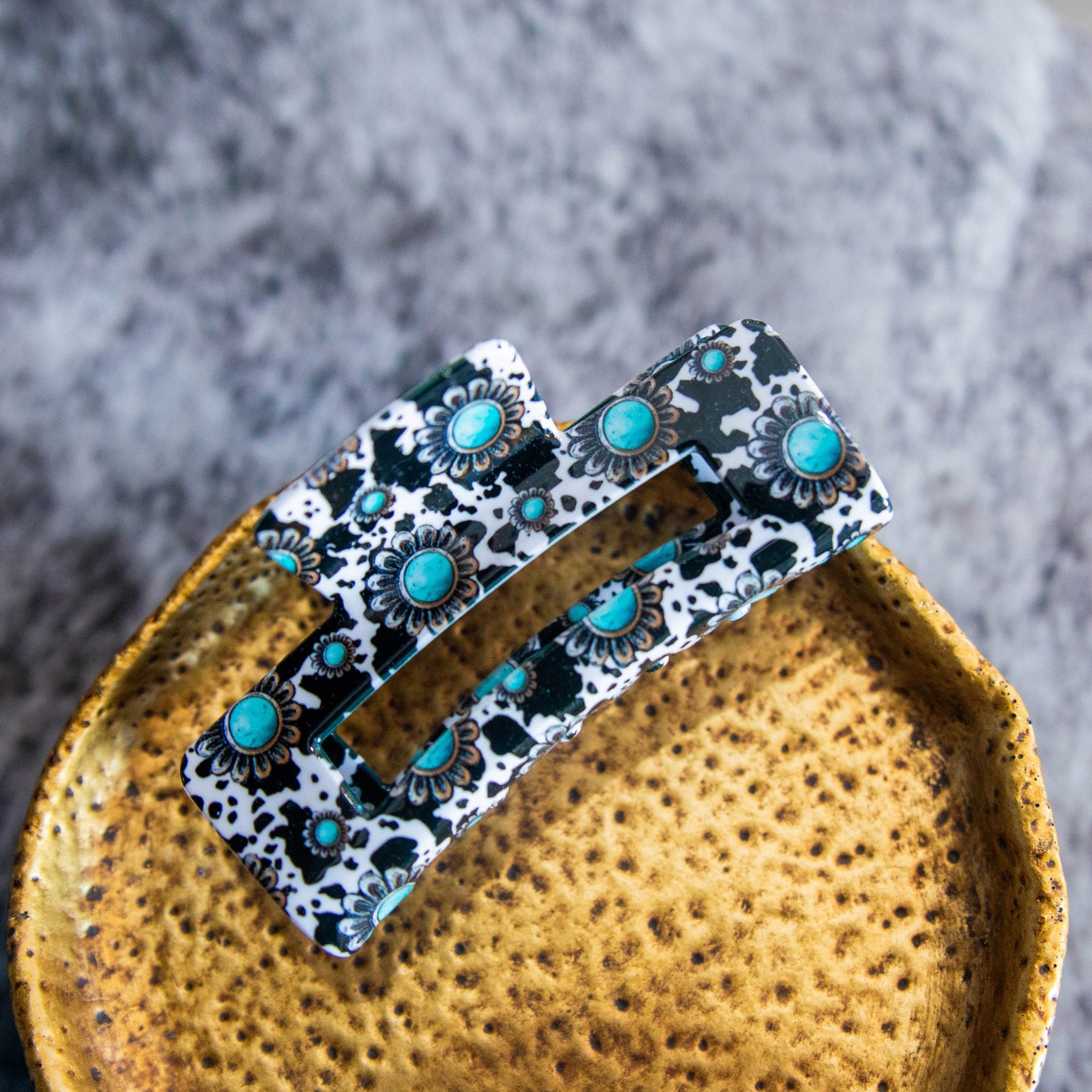 Cow Print & Turquoise Claw Clip