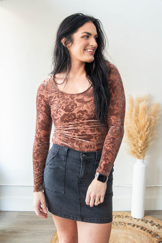 Mocha Floral Velvet Bodysuit