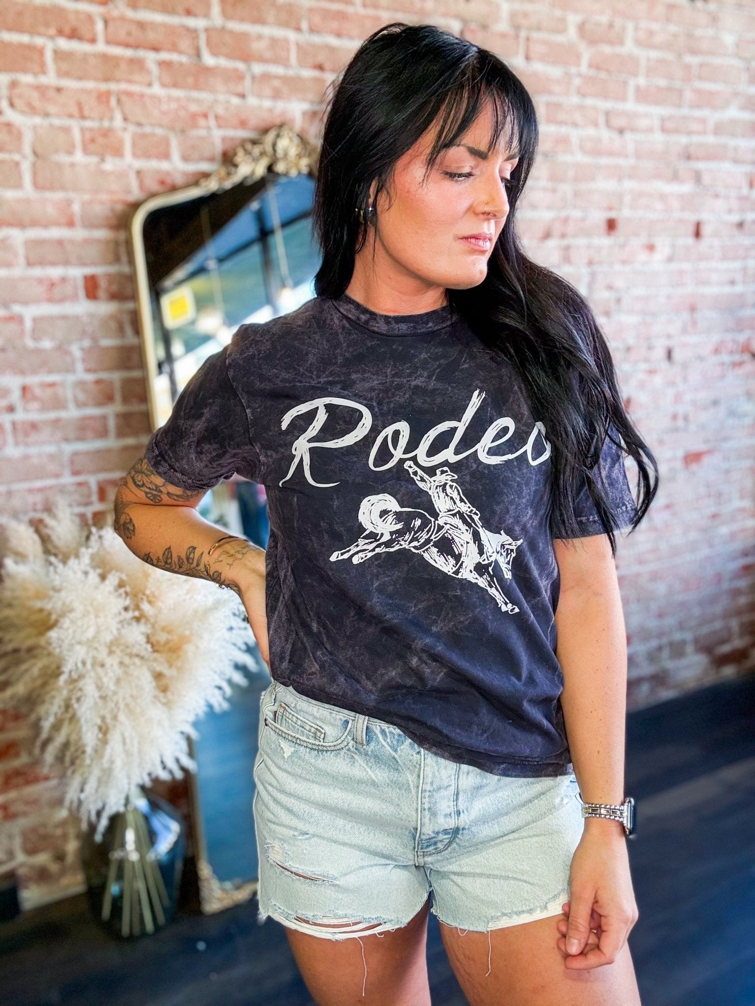 Acid Wash Rodeo Graphic Tee - Trendy Western Cotton T-Shirt - Southern Chic Tees & Boutique