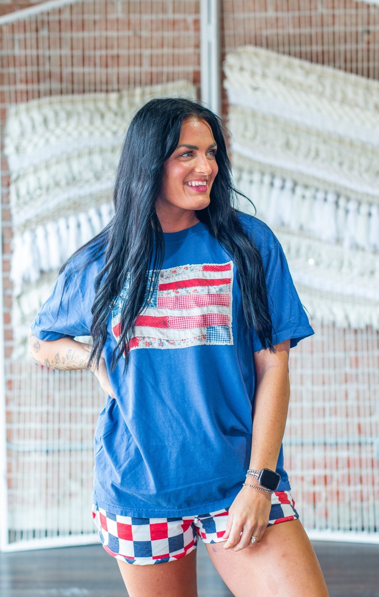 Americana Heritage Quilted Patchwork Flag Tee - Southern Chic Tees & Boutique