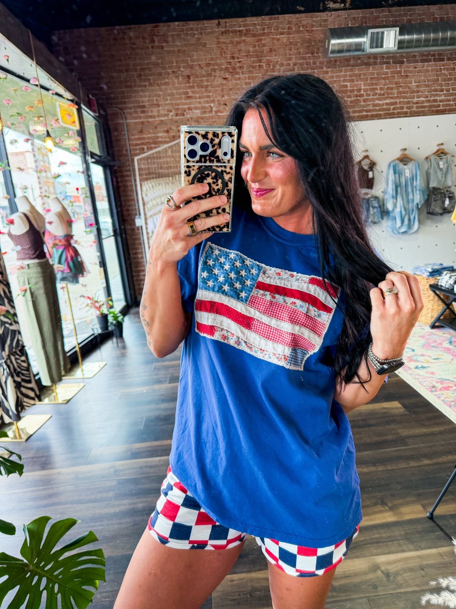 Americana Heritage Quilted Patchwork Flag Tee - Southern Chic Tees & Boutique