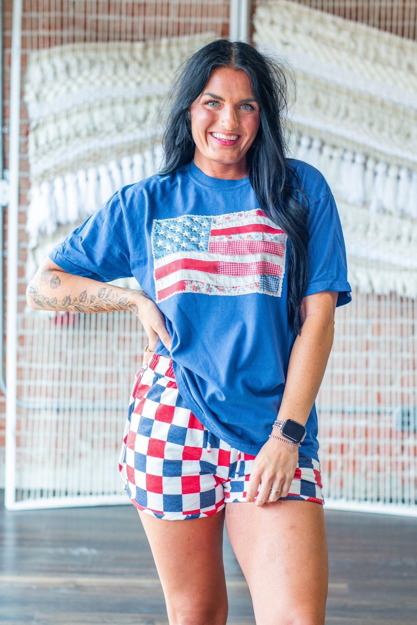 Americana Heritage Quilted Patchwork Flag Tee - Southern Chic Tees & Boutique