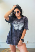 Anti - Social Butterfly Mineral Wash Graphic Tee - Southern Chic Tees & Boutique
