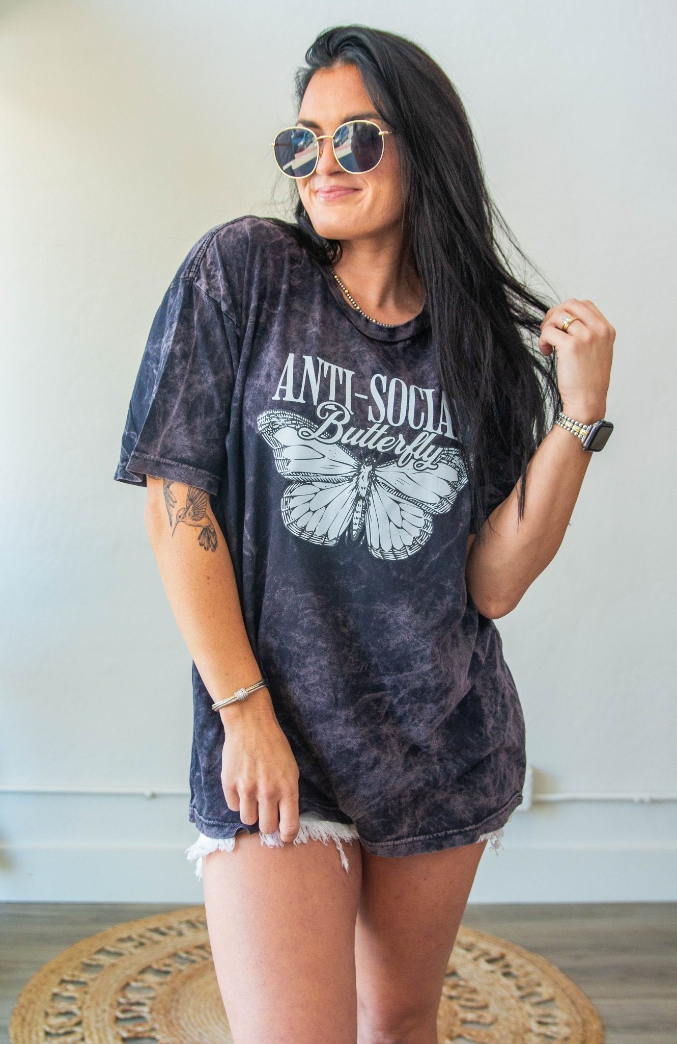 Anti - Social Butterfly Mineral Wash Graphic Tee - Southern Chic Tees & Boutique