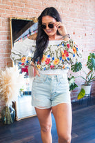 Aria Floral Embroidered Off - The - Shoulder Smocked Crop Top - Southern Chic Tees & Boutique