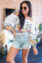 Aria Floral Embroidered Off - The - Shoulder Smocked Crop Top - Southern Chic Tees & Boutique