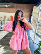 Aura Eyelet Babydoll Romper | Flowy Puff Sleeve Summer Romper | Rose Pink - Southern Chic Tees & Boutique