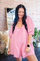 Aura Eyelet Babydoll Romper | Flowy Puff Sleeve Summer Romper | Rose Pink - Southern Chic Tees & Boutique
