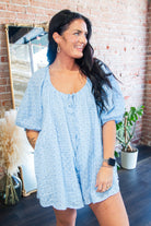 Aura Eyelet Babydoll Romper | Flowy Puff Sleeve Summer Romper | Sky Blue - Southern Chic Tees & Boutique