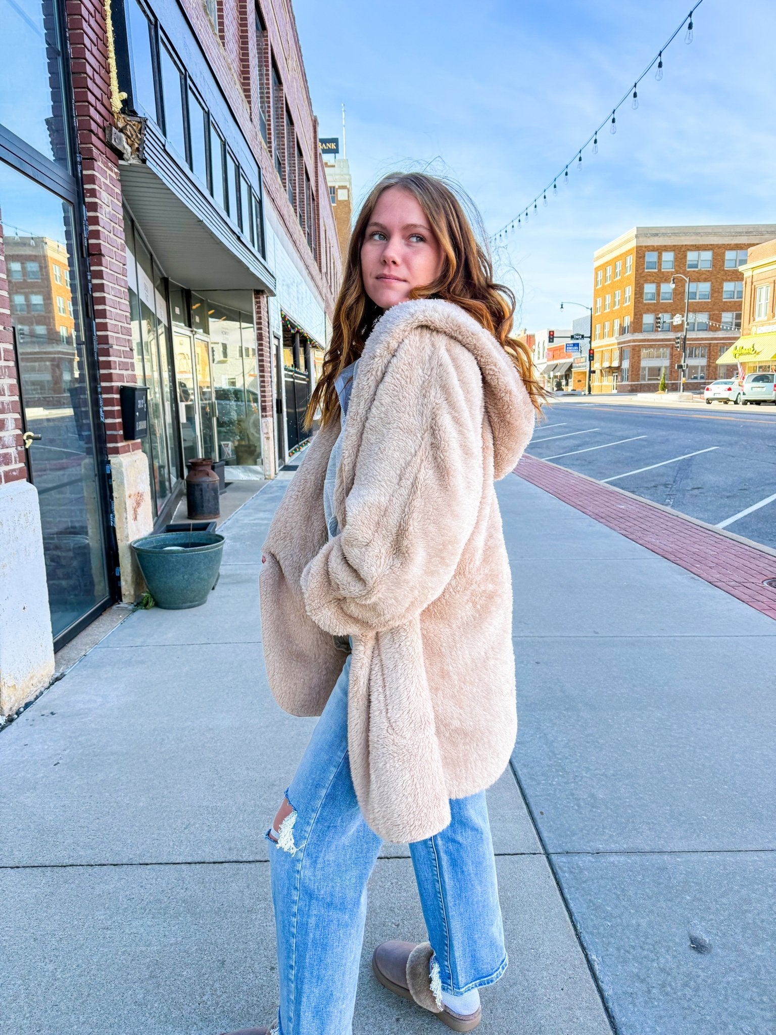 Beige Open Front Fur Jacket - Southern Chic Tees & Boutique