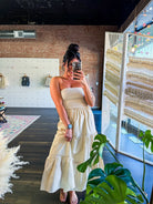 Beige Strapless Mixed Media Tiered Lace Midi Dress - Southern Chic Tees & Boutique