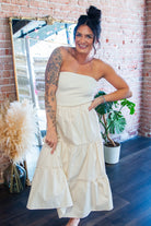 Beige Strapless Mixed Media Tiered Lace Midi Dress - Southern Chic Tees & Boutique