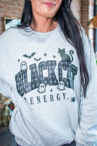 Black Cat Energy Faux Embroidery Graphic Sweatshirt - Southern Chic Tees & Boutique