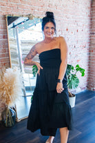 Black Strapless Mixed Media Tiered Lace Midi Dress - Southern Chic Tees & Boutique
