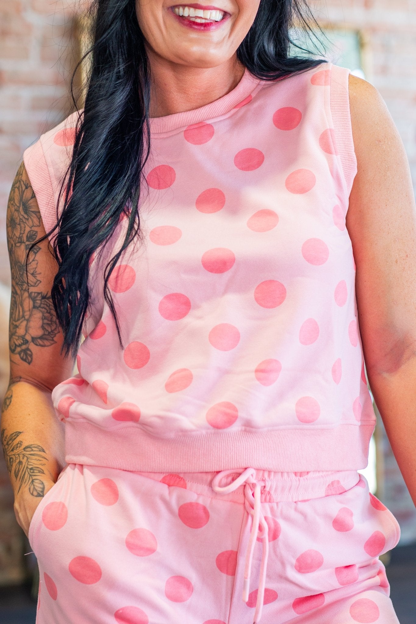 Blush Pink Polka Dot Lounge Set | Muscle Tank & Drawstring Shorts Duo - Southern Chic Tees & Boutique