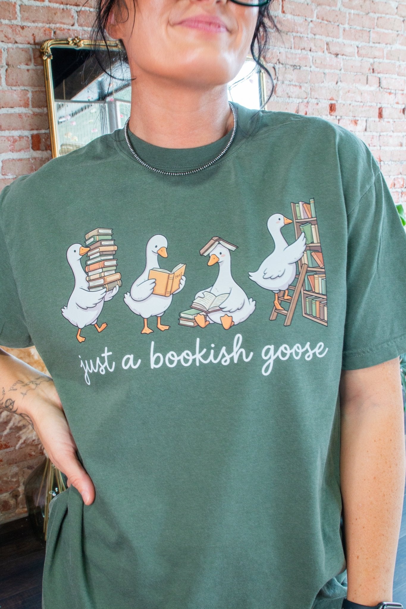 Bookish Goose Comfort Colors Tee - Whimsical Reader Graphic Shirt - Southern Chic Tees & Boutique