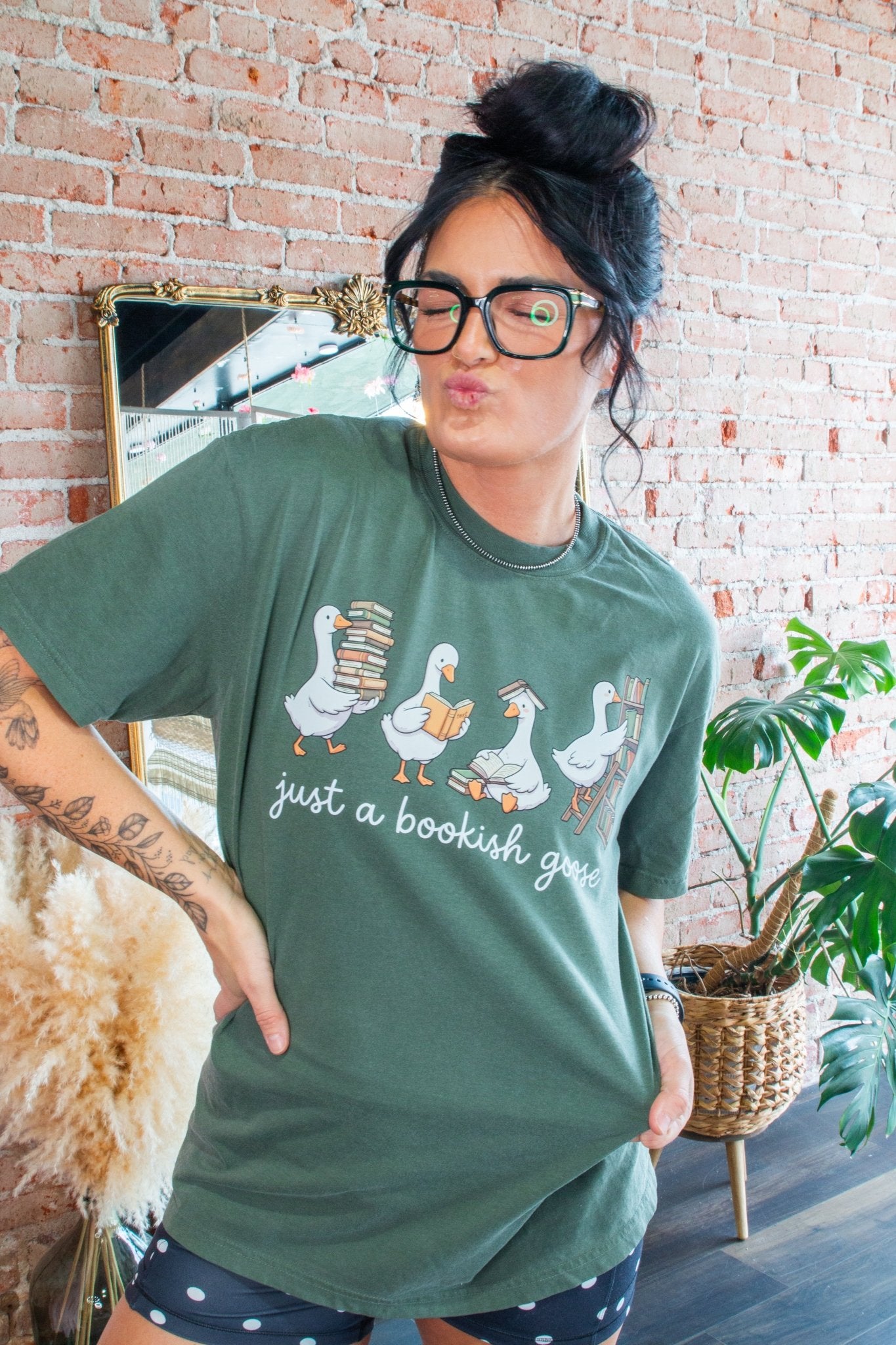 Bookish Goose Comfort Colors Tee - Whimsical Reader Graphic Shirt - Southern Chic Tees & Boutique